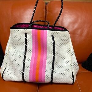 White Neoprene Tote with Pink and Orange Stripe